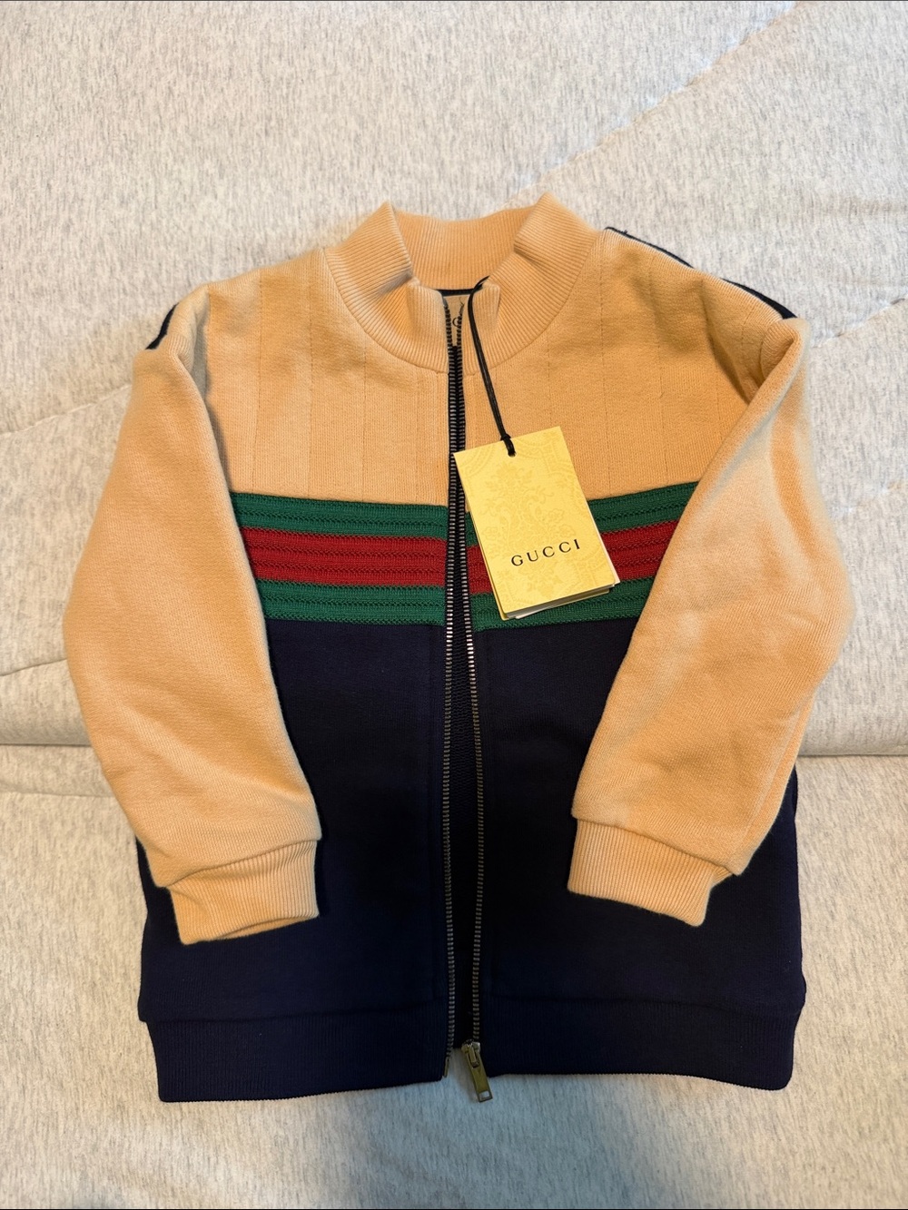 Gucci Kids Beige, Navy & Red/Green Stripe Zip-Up Jacket